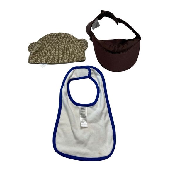 Baby Starters Baby Infant Bib Visor Monkey Face Hat 3 Pack Set Safari - Picture 2 of 11